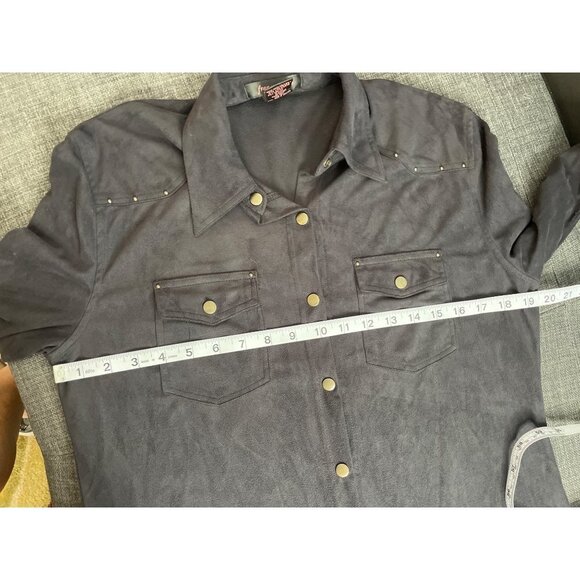 Francesca Rose Navy Long Sleeve Western Button Down Shirt Silver Accents Sz S - Picture 7 of 10